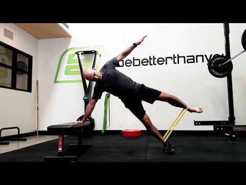 Elevated side plank leg raise holds with band